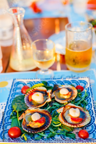 Grilled scallops shell served for dinner