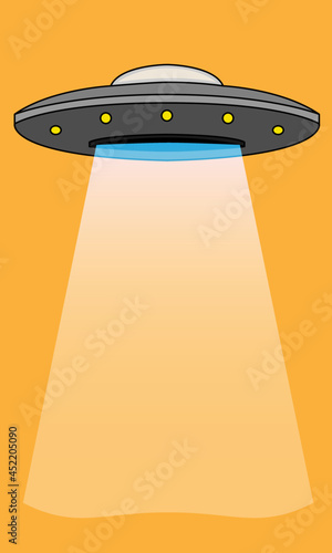 ufo alien spacecraft flying saucer spaceship extraterrestrial abduction ray kidnapping vector illustration