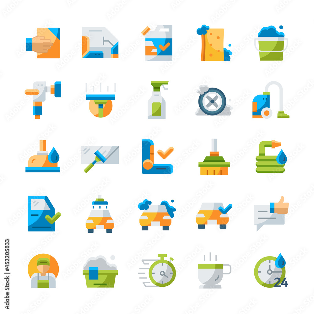 Set of Carwash icons with flat style. Set of Carwash icons with flat style.