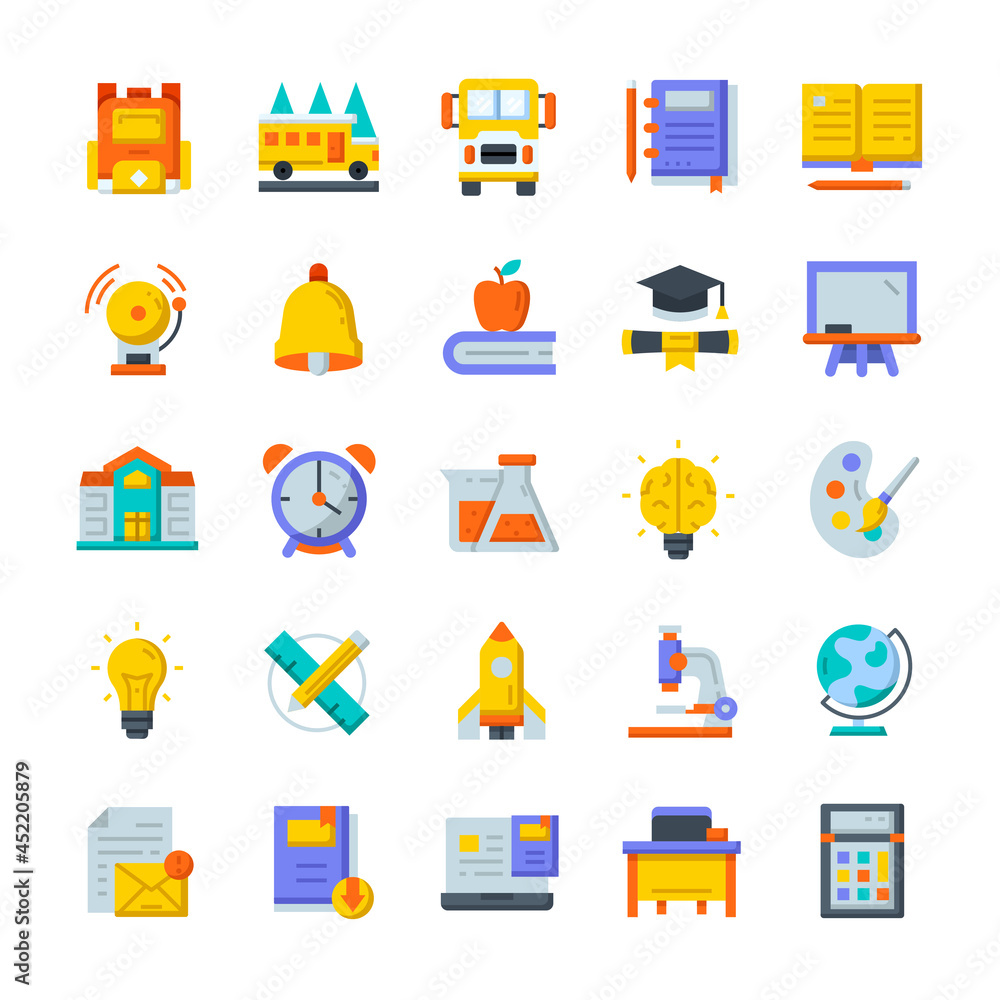 Set of Back to school icons with flat style. Set of Back to school icons with flat style.