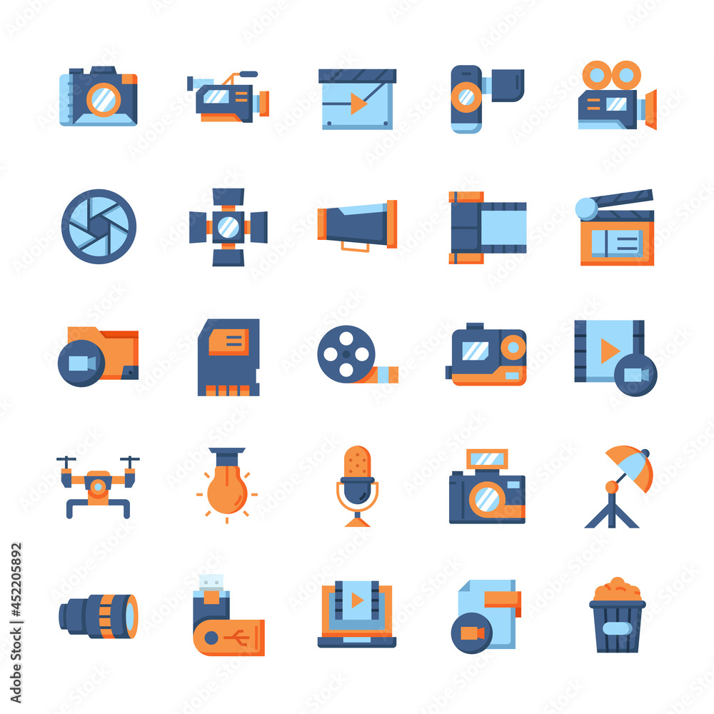 Set of Videography icons with flat style. Set of Videography icons with flat style.