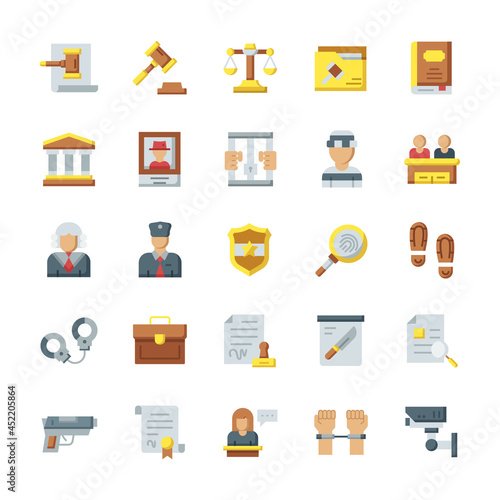 Set of Justice and Law icons with flat style.