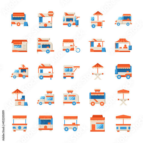 Set of Stand food icons with flat style.