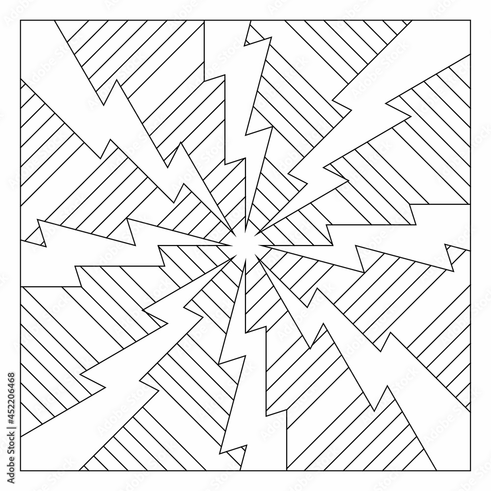 Easy coloring pages for seniors. Tile pattern design. The polar array of 8 or the arrangement of 8 copies of the lightnings in a circular form with rectangular diamonds on the background. EPS8. #282