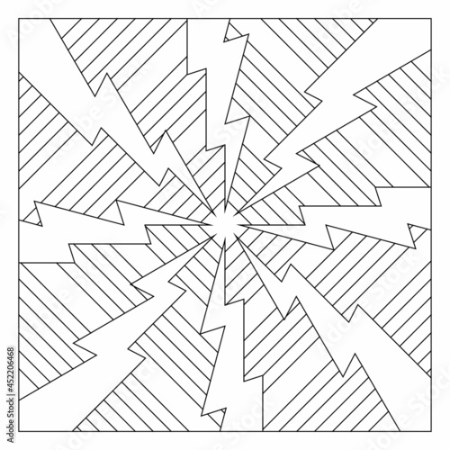 Easy coloring pages for seniors. Tile pattern design. The polar array of 8 or the arrangement of 8 copies of the lightnings in a circular form with rectangular diamonds on the background. EPS8.  282