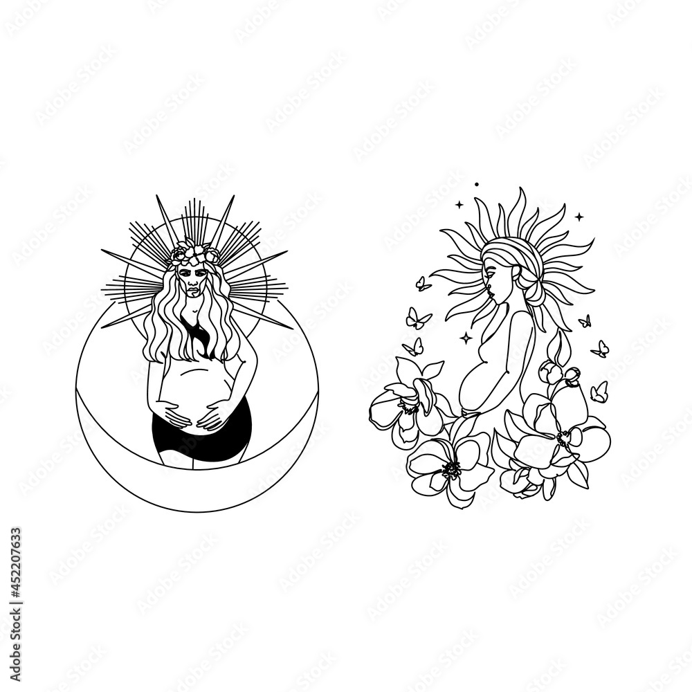 Goddess Line art set. Feminine energy Goddess Line art set. Feminine energy