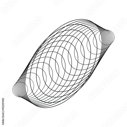 Black abstract lines in ellipse form. Spiral vector illustration. Design element for frame, round logo, blackout tattoo, sign, symbol, web pages, prints, template, pattern and abstract background