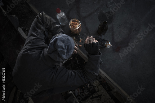Homeless Caucasian Drug User and Alcoholic