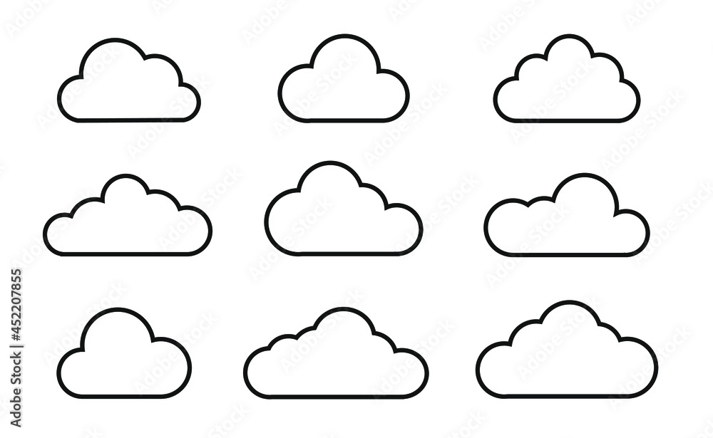Vector clouds line set in flat style. Vector clouds line set in flat style.
