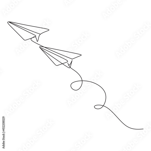 One line drawing of paper airplane. Concept of plane flying symbol of creativity and freedom.