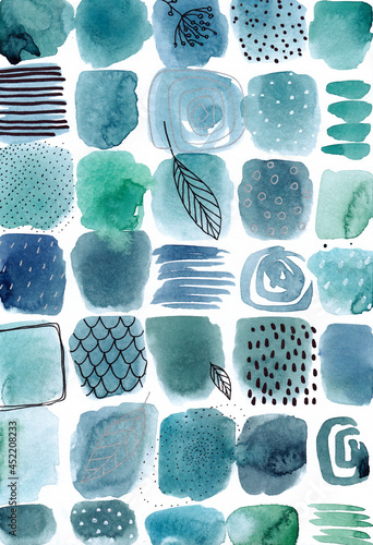 abstract illustrations hand drawn in watercolor from spots and lines