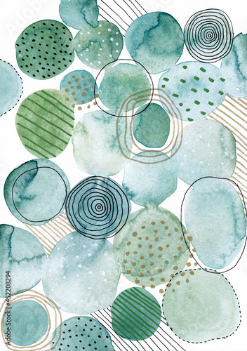 abstract illustrations hand drawn in watercolor from spots and lines