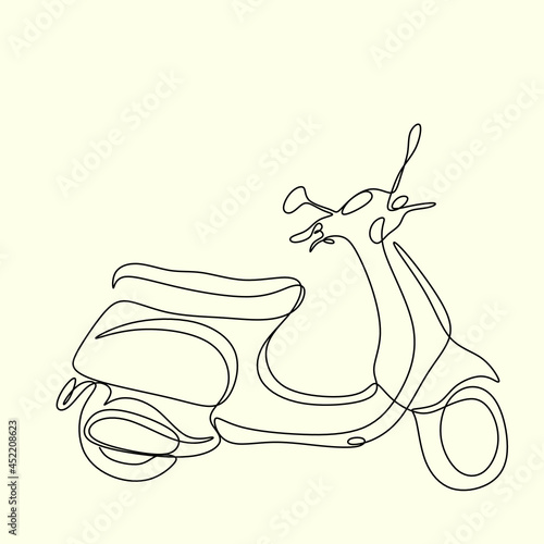 City bicycle with front basket in continuous line art drawing style. Black linear sketch isolated on white background. Vector illustration
