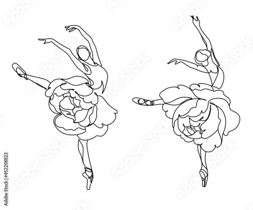 Ballet Dancer ballerina with peony flowers. 