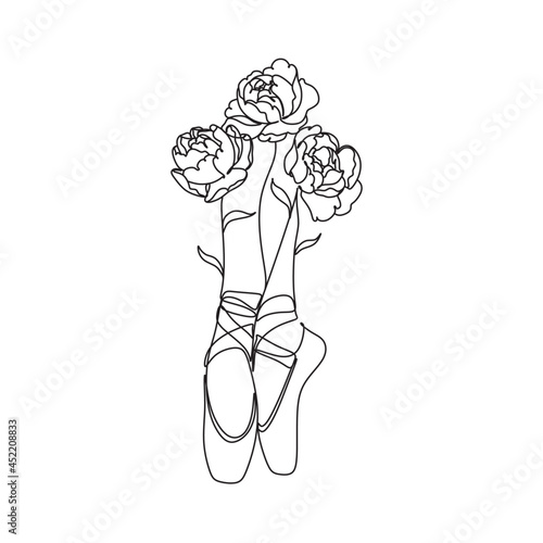 Ballet Dancer ballerina with peony flowers. 
