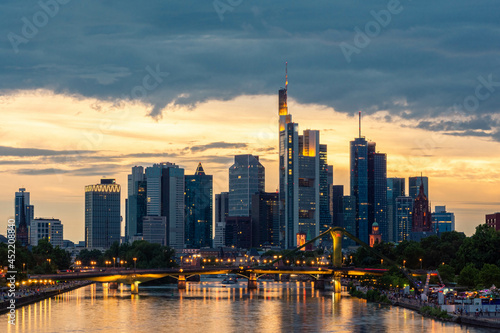 FRANKFURT, GERMANY, 25 JULY  2020: Cityscape image of Frankfurt am Main during sunset. © Stefano Zaccaria
