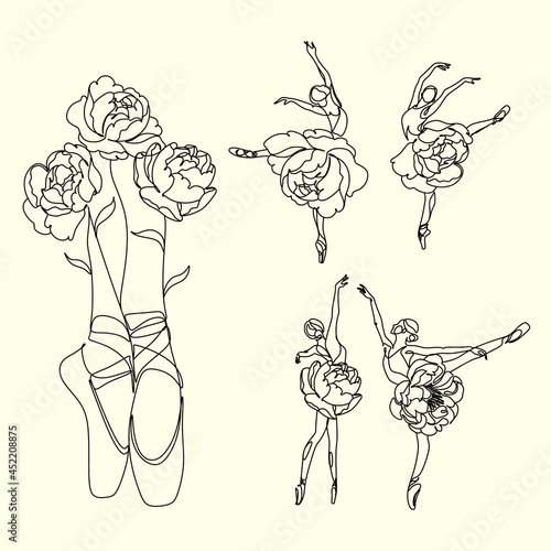 Ballet Dancer ballerina with peony flowers. 