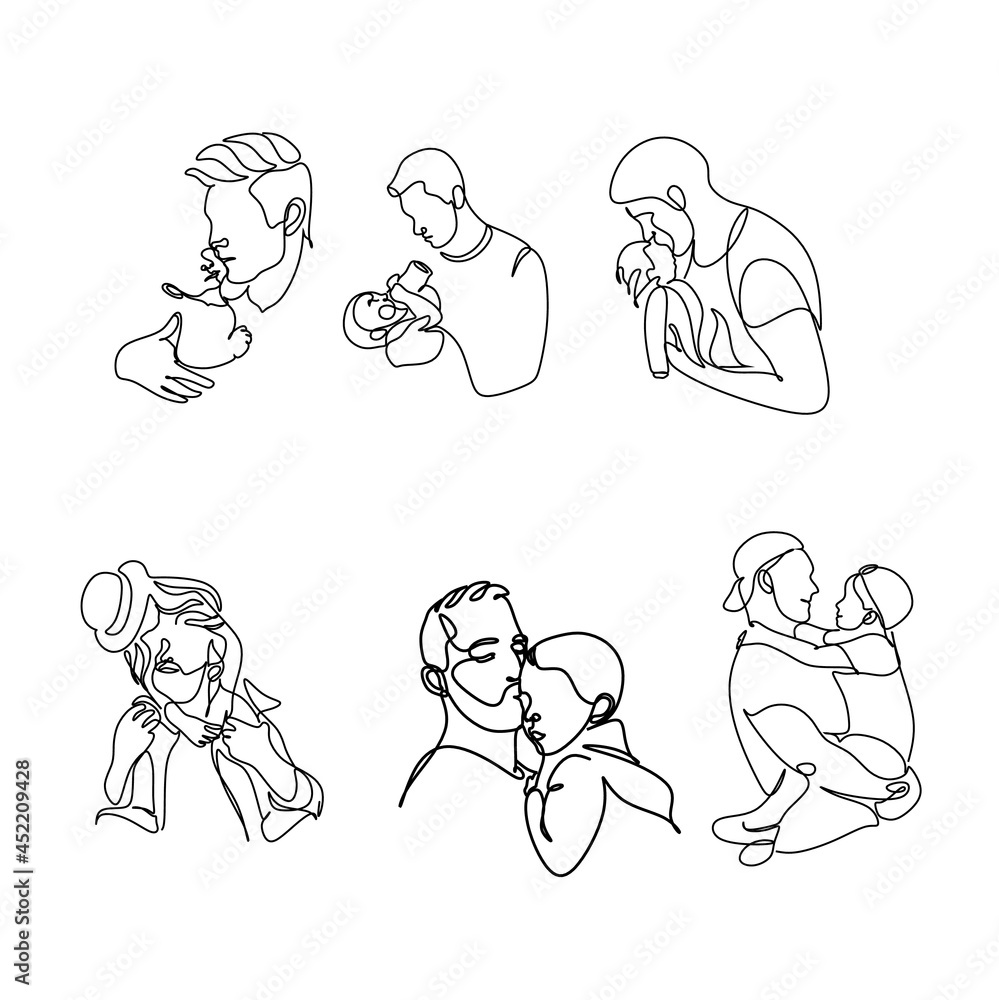 One line drawing illustration of a baby. VectorAbstract minimalist line drawing of small cute baby sleeping