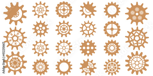 Steampunk gear set. Vintage cogwheels and gears. Suitable for industrial, technical, mechanical and steampunk designs. Vector illustration.