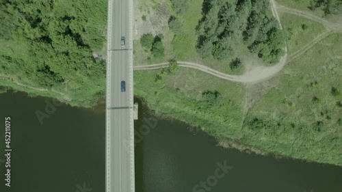 cars crossing bridge icars moving over the bridge, rural country side area in summern sunny summer day