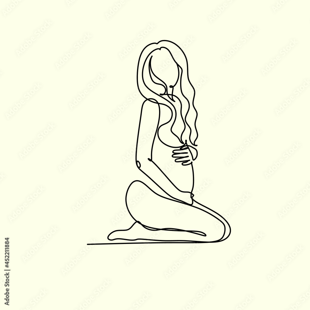 Pregnant woman one line drawing on white isolated background. Vector illustration Pregnant woman one line drawing on white isolated background. Vector illustration
