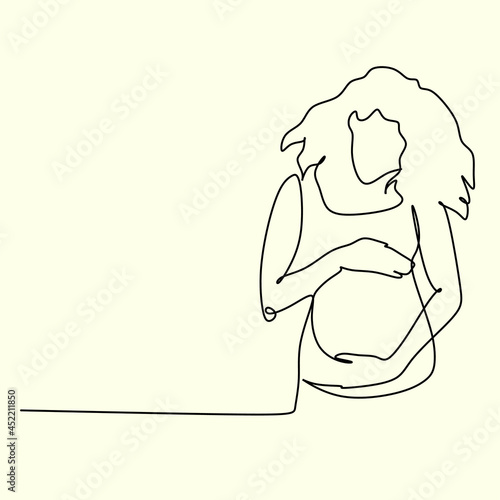 Pregnant woman one line drawing on white isolated background. Vector illustration	