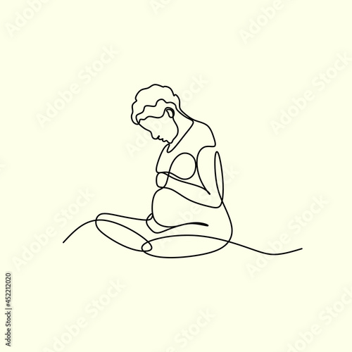 Pregnant woman one line drawing on white isolated background. Vector illustration	