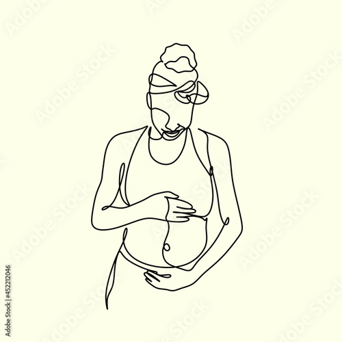 Pregnant woman one line drawing on white isolated background. Vector illustration	