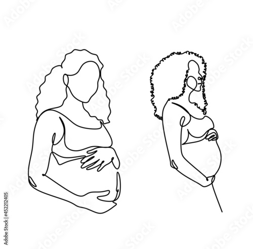 Pregnant woman one line drawing on white isolated background. Vector illustration	