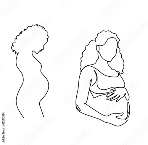 Pregnant woman one line drawing on white isolated background. Vector illustration	