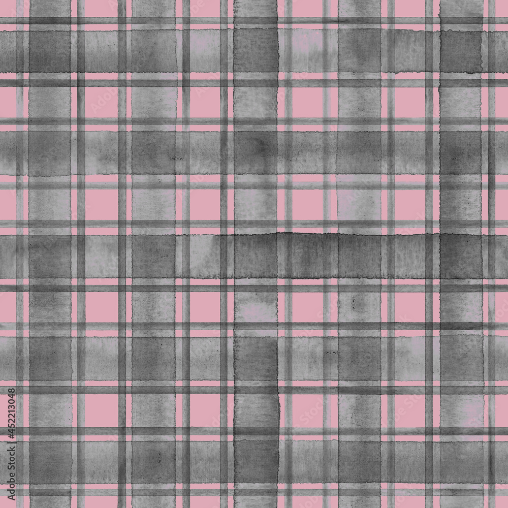 Fototapeta premium Watercolor grunge shabby chic stripe plaid seamless pattern
