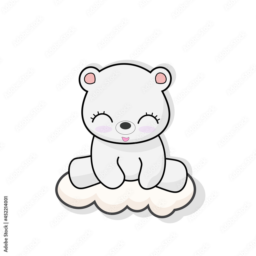Naklejka premium childrens illustration cute teddy bear on the cloud. umka bear.