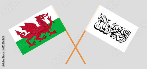 Crossed flags of Wales and Islamic Emirate of Afghanistan. Official colors. Correct proportion