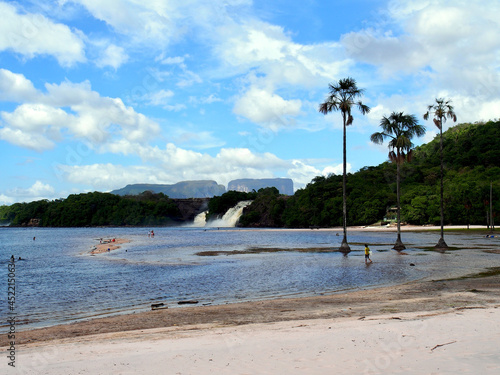 Beach and waterfalls in Canaima National Park, Venezuela photo