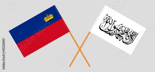 Crossed flags of Liechtenstein and Islamic Emirate of Afghanistan. Official colors. Correct proportion