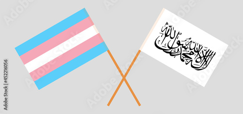 Crossed flags of transgender pride and Islamic Emirate of Afghanistan. Official colors. Correct proportion