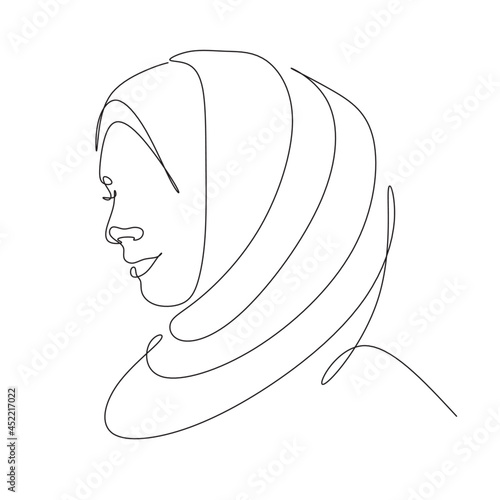 Beautiful woman in hijab drawing line art minimalist 
