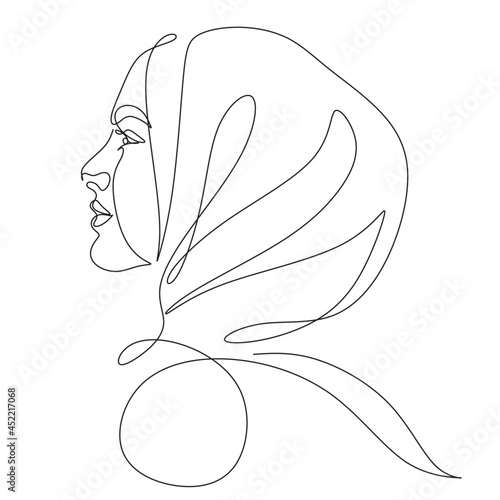 Beautiful woman in hijab drawing line art minimalist 