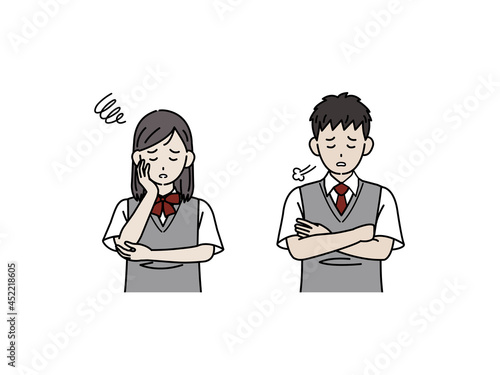落ち込む学生　不安　悩み　中高生　高校生　中学生　男女　イラスト素材
