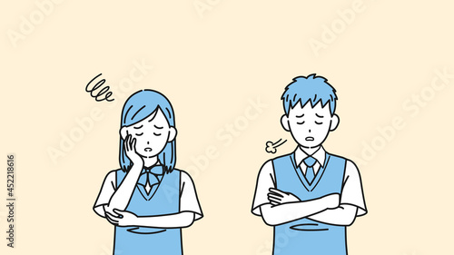 落ち込む学生　不安　悩み　中高生　高校生　中学生　男女　イラスト素材