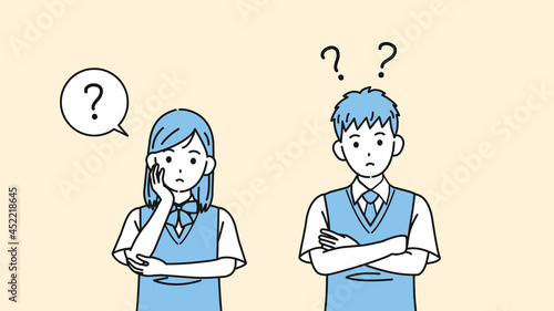 考える学生　疑問　？　中高生　高校生　中学生　男女　イラスト素材