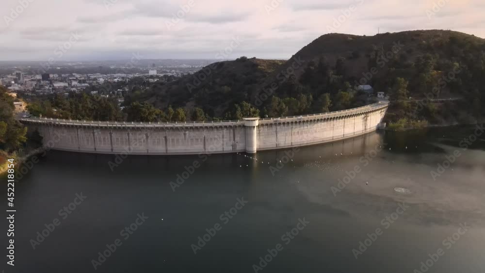 Hollywood Hills Reservoir Los Angeles Drone Aerial View Hollywood Hills Reservoir Los Angeles Drone Aerial View