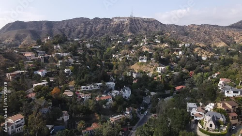 Hollywood Hills with iconic Sign and Homes Los Angeles Drone Aerial View