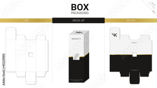 Box packaging and mockup die cut template black minimal
