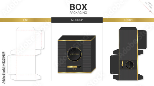 Box packaging and mockup die cut template black minimal