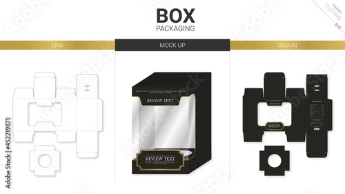 Box packaging and mockup die cut template black minimal