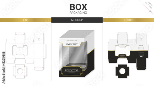 Box packaging and mockup die cut template black minimal