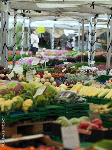 Selection of fruit and vegetables at a market in Oslo, Norway