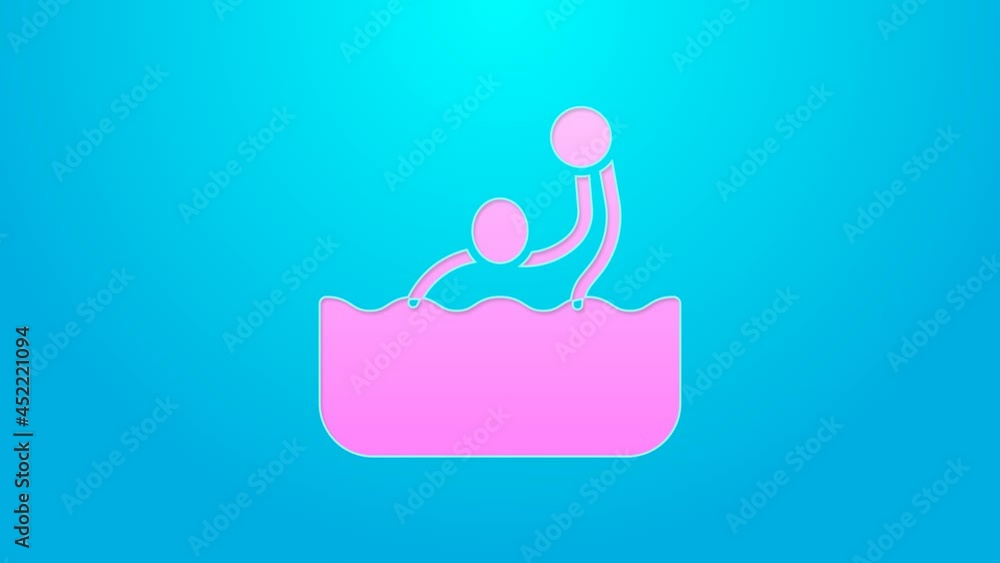 Pink line Water polo icon isolated on blue background. 4K Video motion graphic animation Pink line Water polo icon isolated on blue background. 4K Video motion graphic animation
