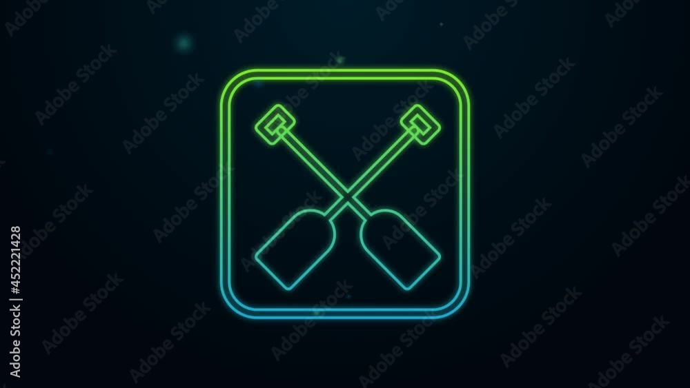 Glowing neon line Paddle icon isolated on black background. Paddle boat oars. 4K Video motion graphic animation Glowing neon line Paddle icon isolated on black background. Paddle boat oars. 4K Video motion graphic animation